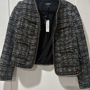 Express Women's Black and Gold Tweed Blazer